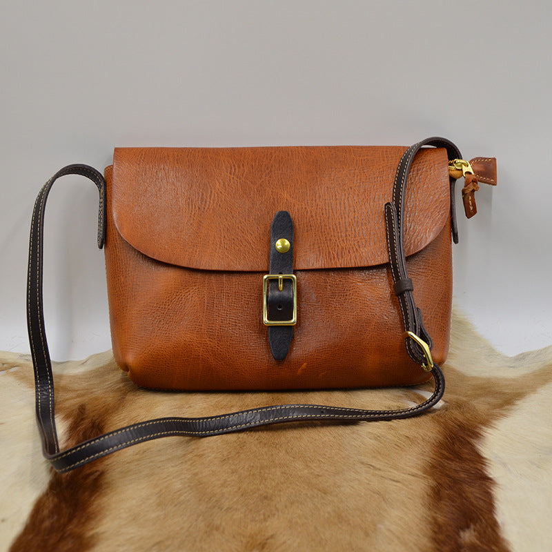 Women's Cowhide Handmade Vegetable Tanned Leather Retro Crossbody Bags