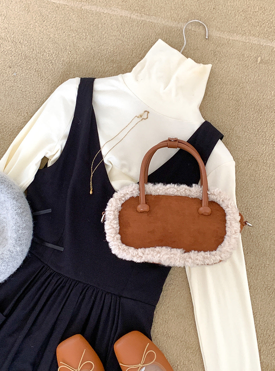 Fashion Female Niche Stitching Portable Plush Crossbody Bags