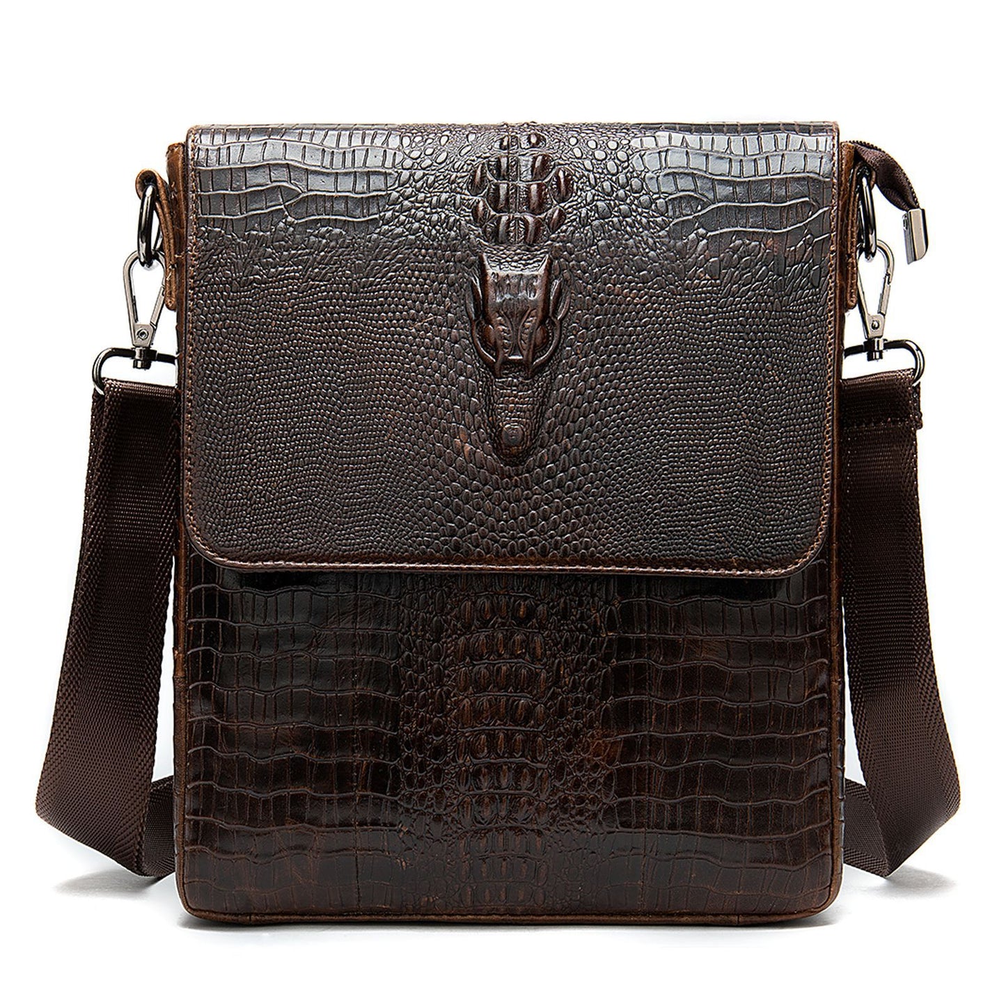 Men's Cowhide Genuine Leather Vintage Crocodile Pattern Men's Messenger Bags