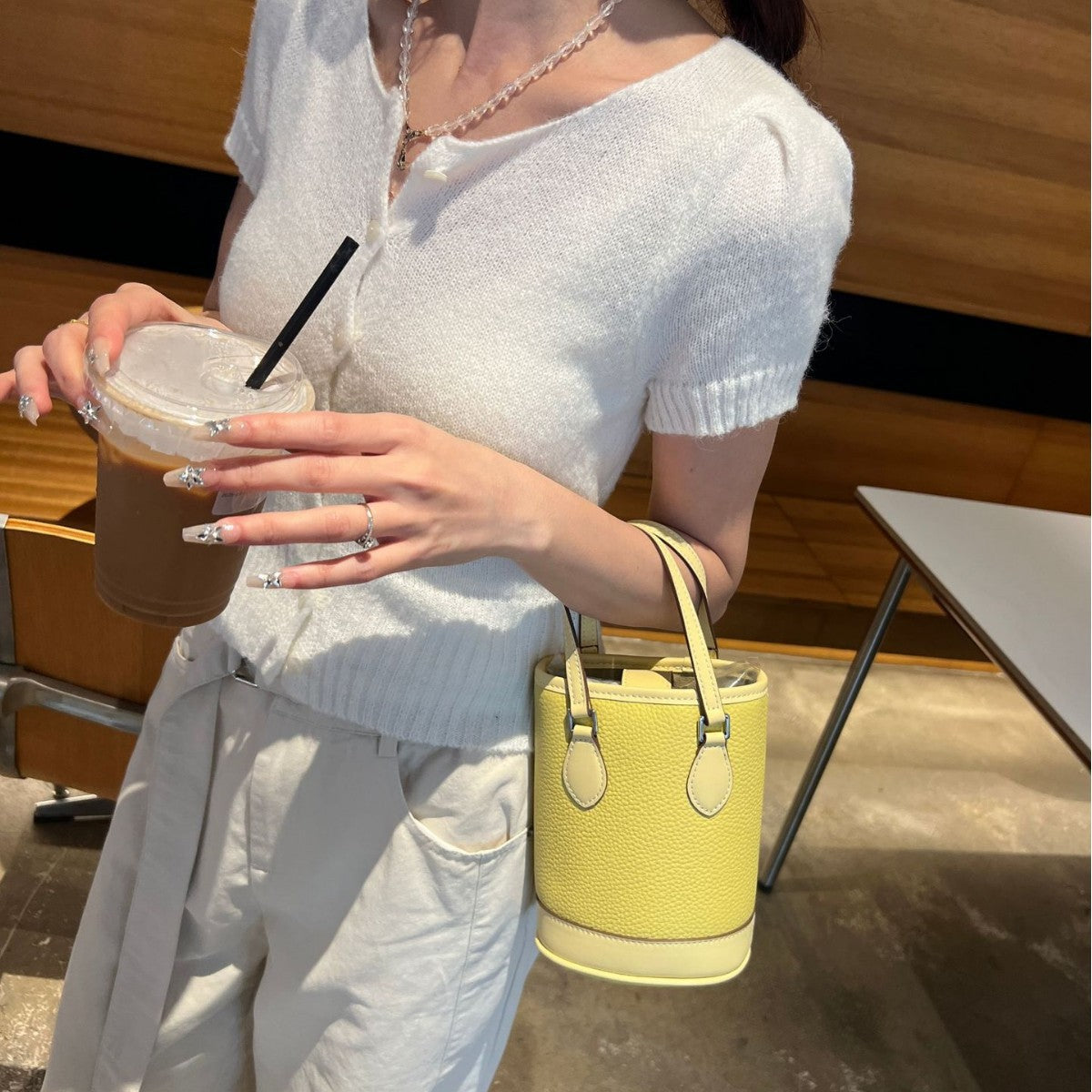 Female First Layer Leather Large Capacity Color Bucket Bags