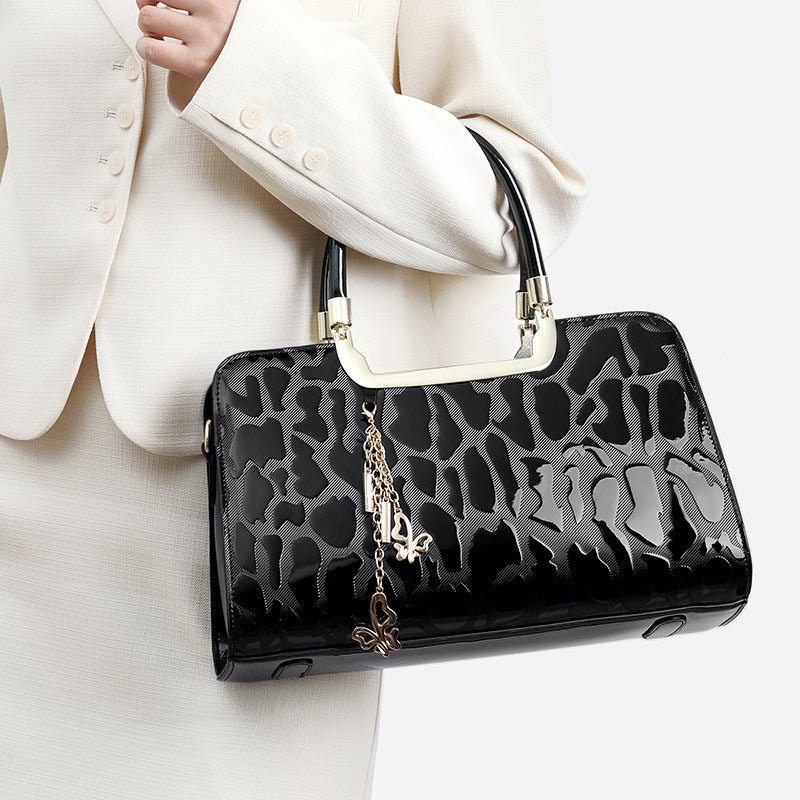 Women's Patent Leather Fashion Boston Big Textured Handbags