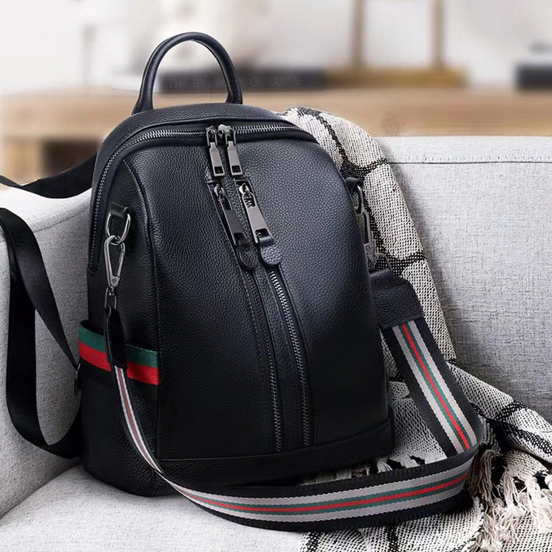 Women's Versatile Korean Style Top Layer Cattlehide Backpacks