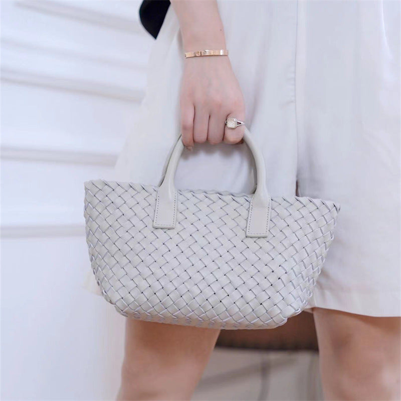 Women's Fashion Sheepskin Hand-woven Vegetable Basket Genuine Crossbody Bags