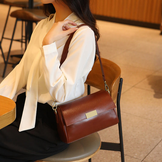 Women's Cowhide Retro Underarm Fashion Advanced Texture Small Square Bags
