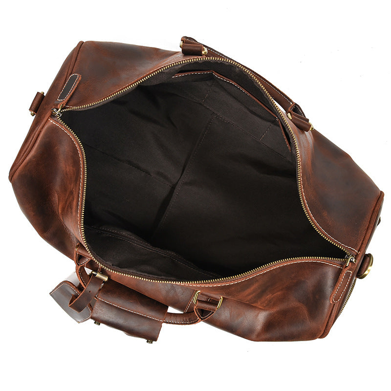 Men's Retro Crazy Horse Leather Large Capacity Strap Shoe Travel Bags
