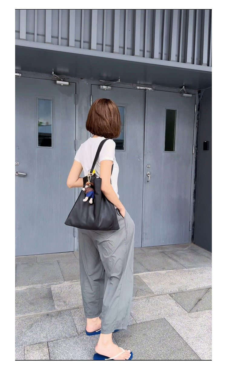 Women's Soft Glutinous Simple Elegant First Layer Shoulder Bags