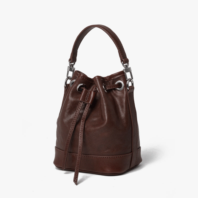 Vegetable Tanning Leather Retro Minority Design Bucket Bags