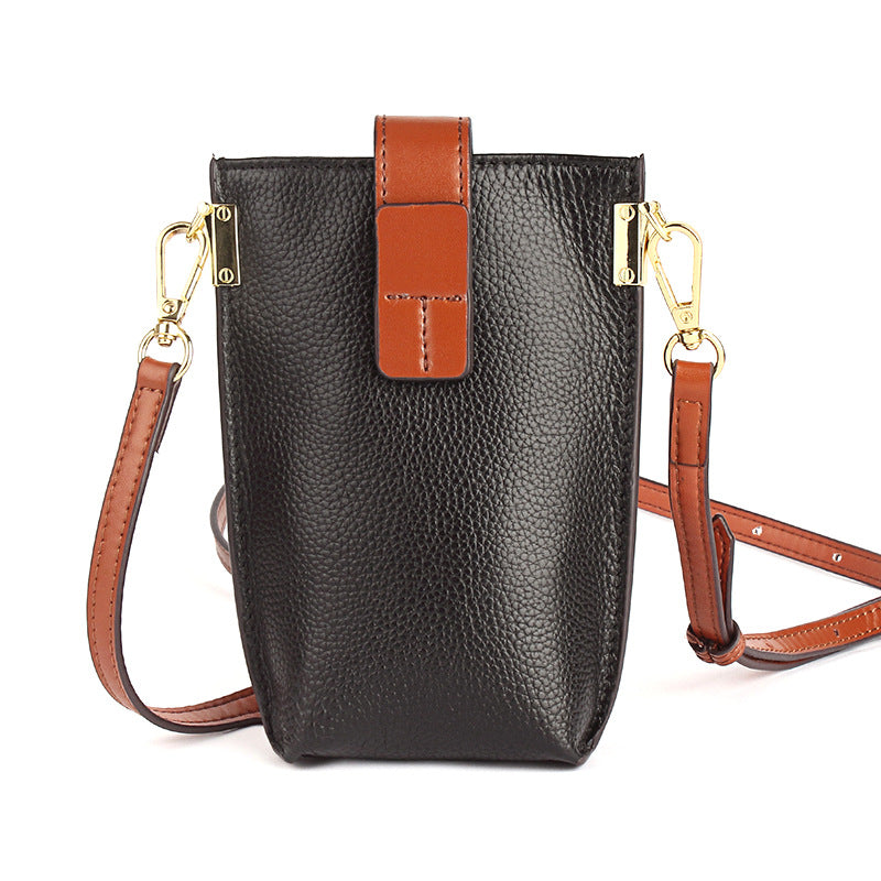 Women's Layer Cowhide Simple Cell Contrast Color Phone Bags