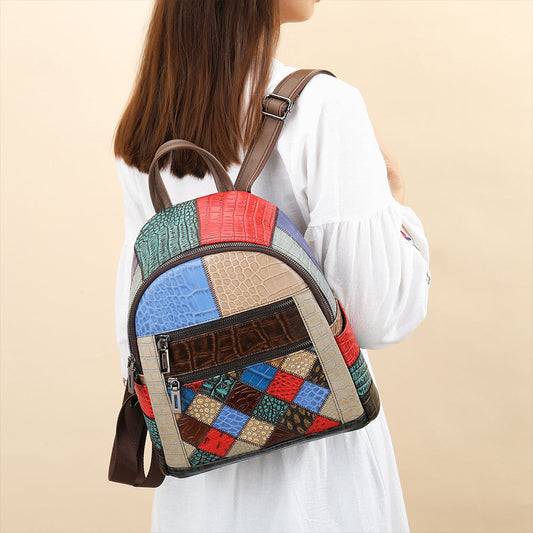 Women's Colorful Genuine Leather Retro Ethnic Style Backpacks