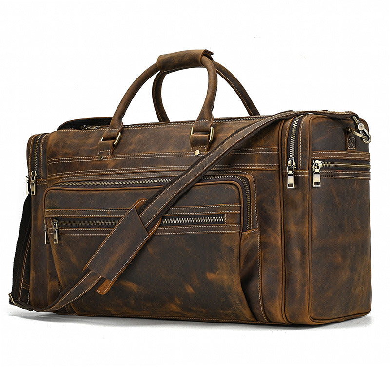 Men's Capacity Retro Crazy Horse Leather First Travel Bags