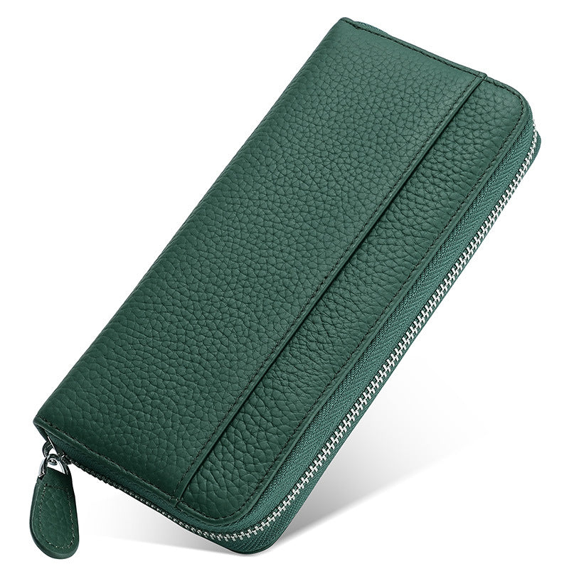 Leather Long Swiping Storage Top Layer Card Holder