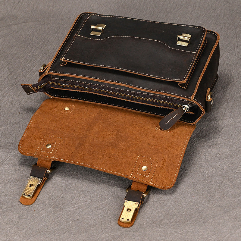 Men's Crazy Horse Vintage First Layer Cowhide Men's Shoulder Bags