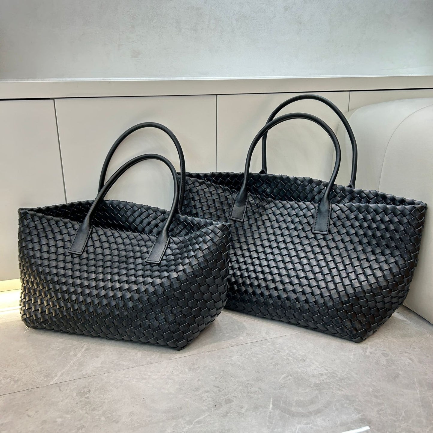 Women's Leather Weave Vegetable Basket Cowhide Large Tote Bags