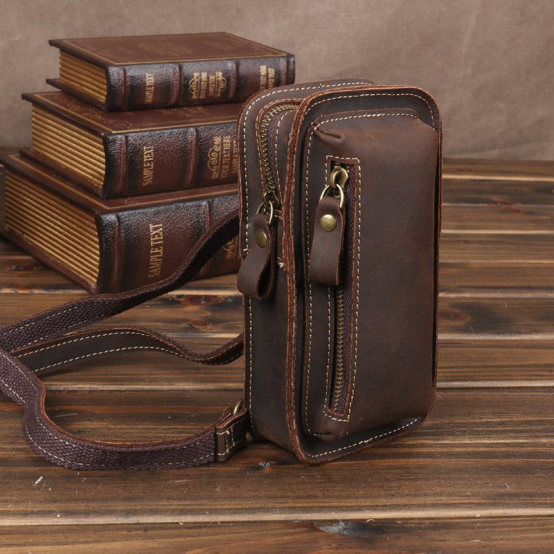 Men's Leather Pocket Crazy Horse Mobile Vertical Men's Waist Packs