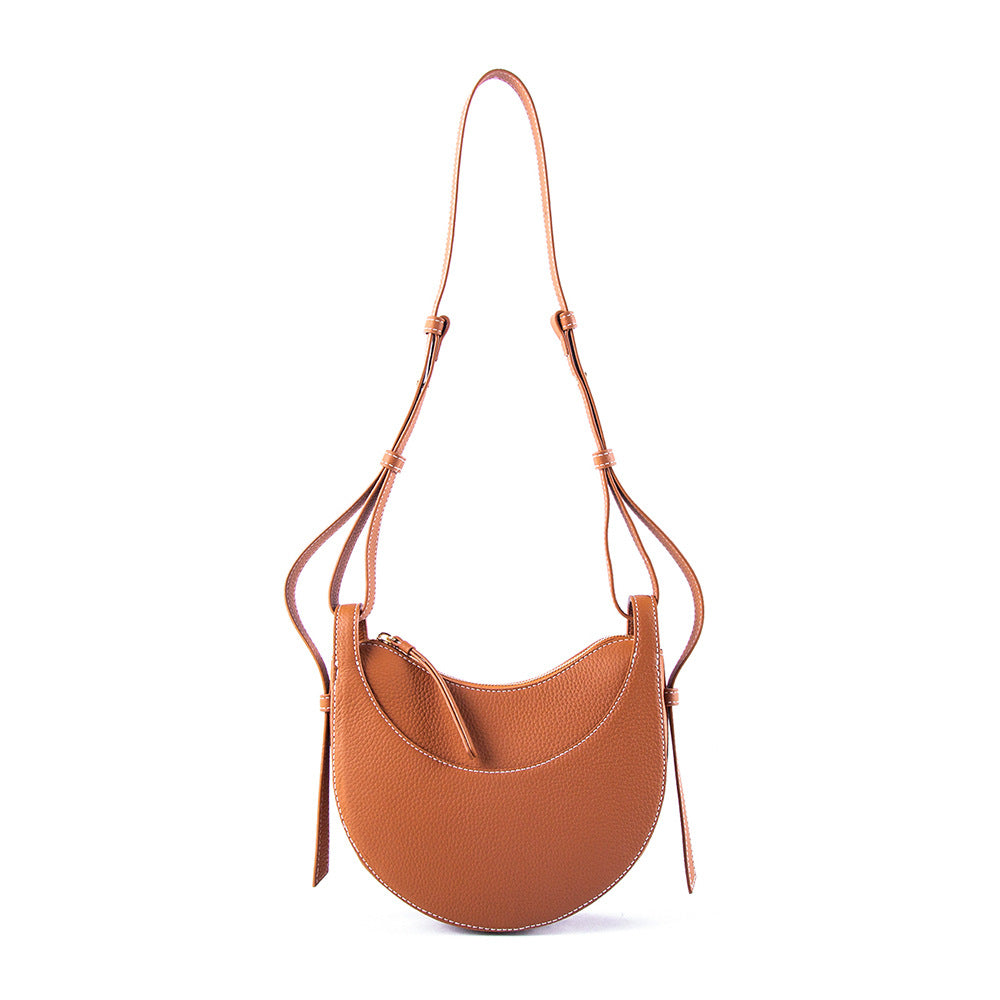 Women's French Niche Semicircle First Layer Leather Shoulder Bags