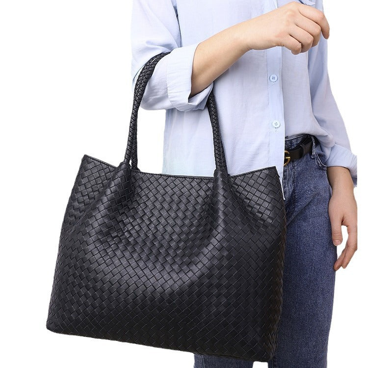 Women's Genuine Leather Trendy Hand-woven Combination Shoulder Bags