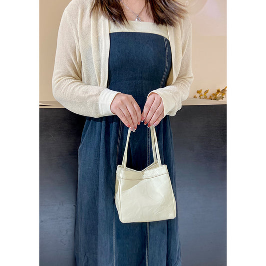 Women's Basket Leather Niche Fashionable Pleated Tip Handbags