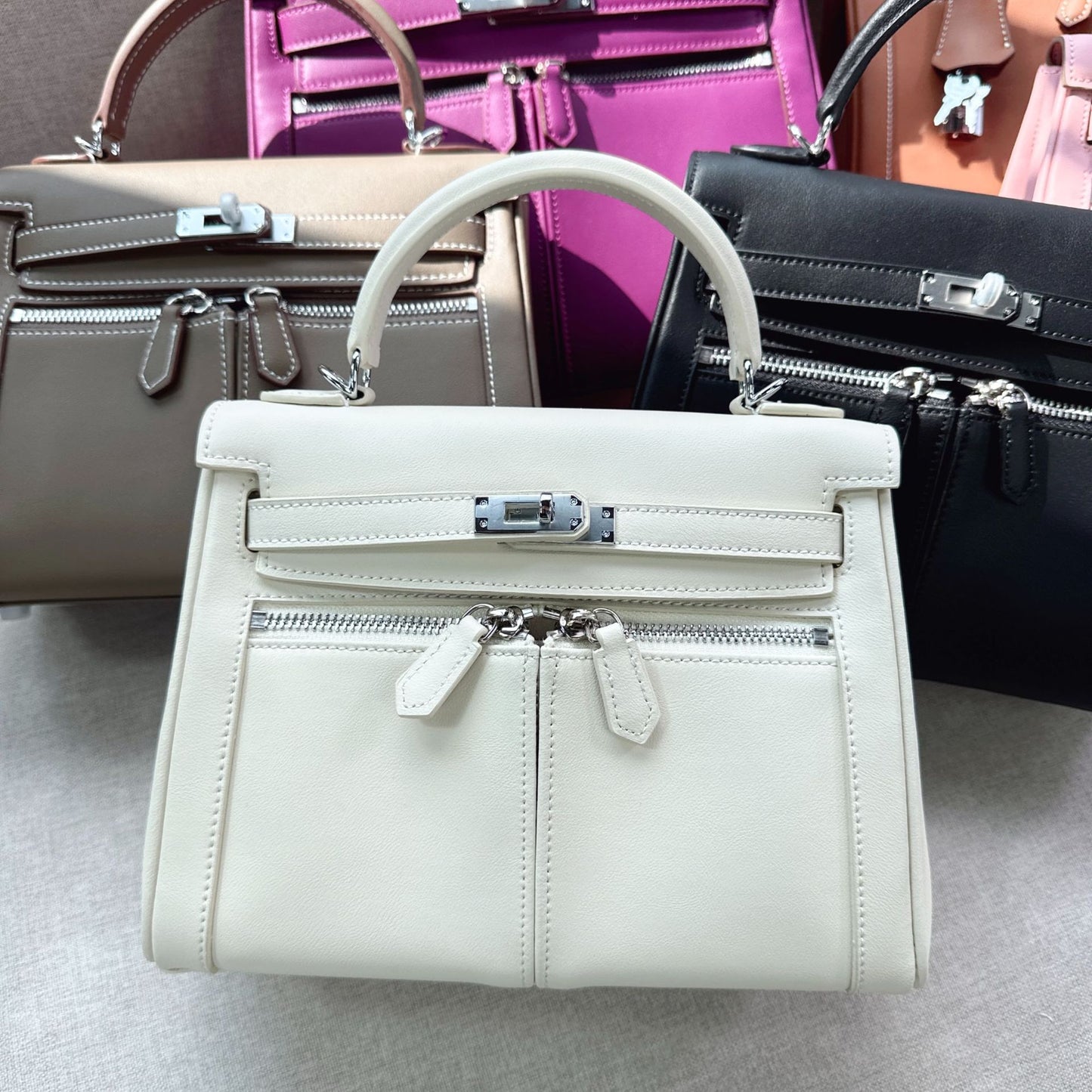 Top Layer Cow Leather Wide Strap Handbags