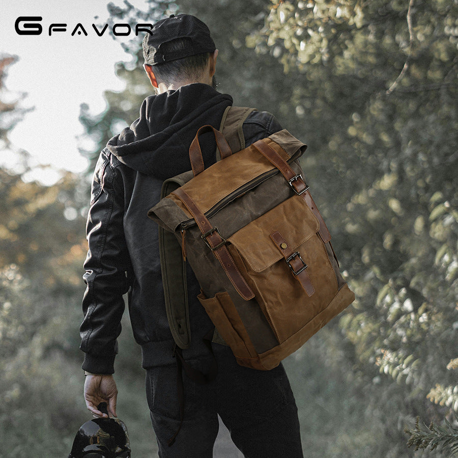 Men's Vintage Oil Wax Canvas Hiking Waterproof Crazy Bags