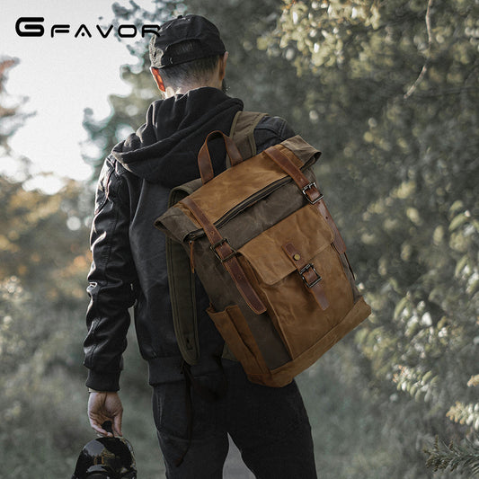 Men's Vintage Oil Wax Canvas Hiking Waterproof Crazy Bags