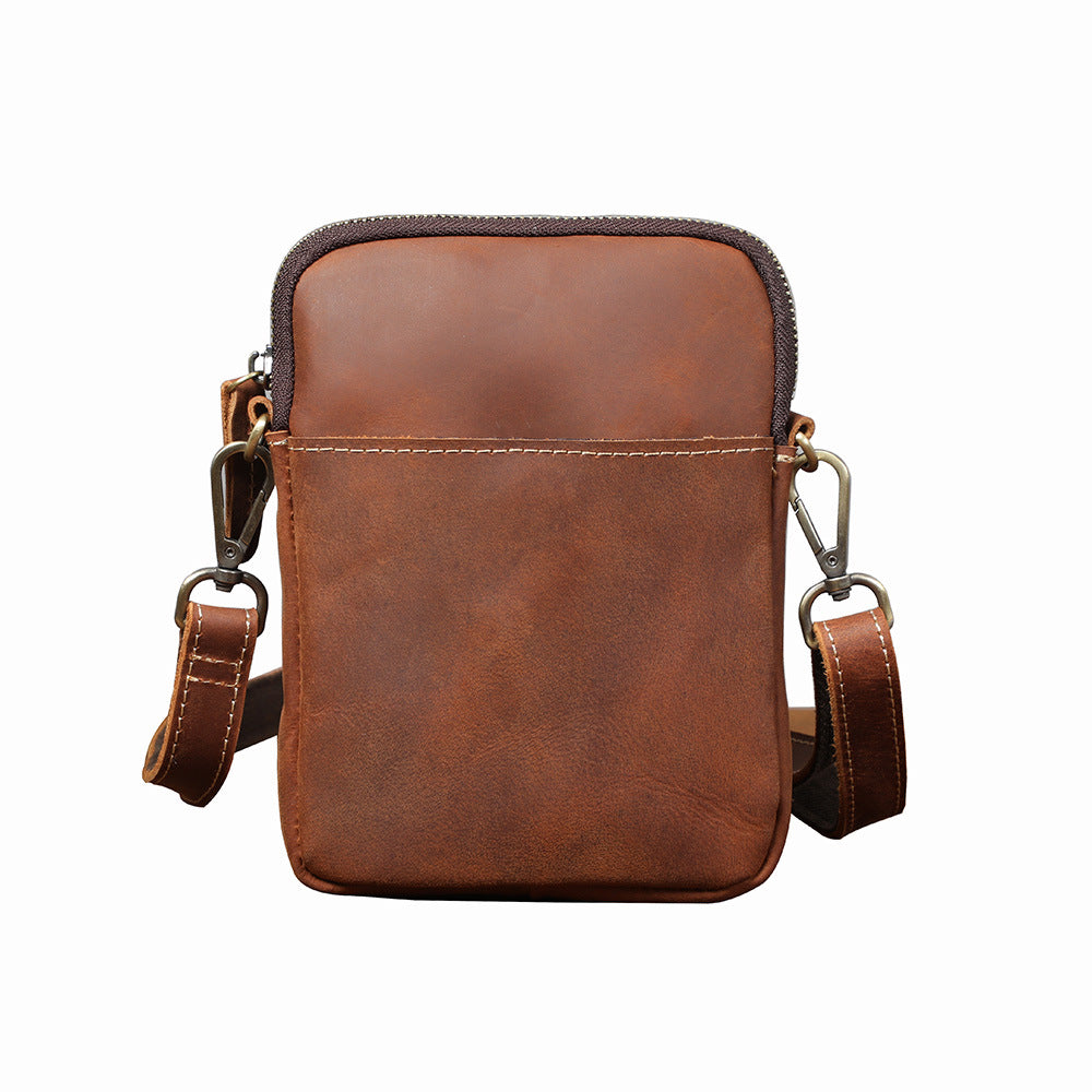 Men's Handmade Genuine Leather Mini Retro Vertical Men's Shoulder Bags