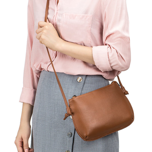 Women's Genuine Leather Simple Solid Color Minority Fashion Mobile Large Bags