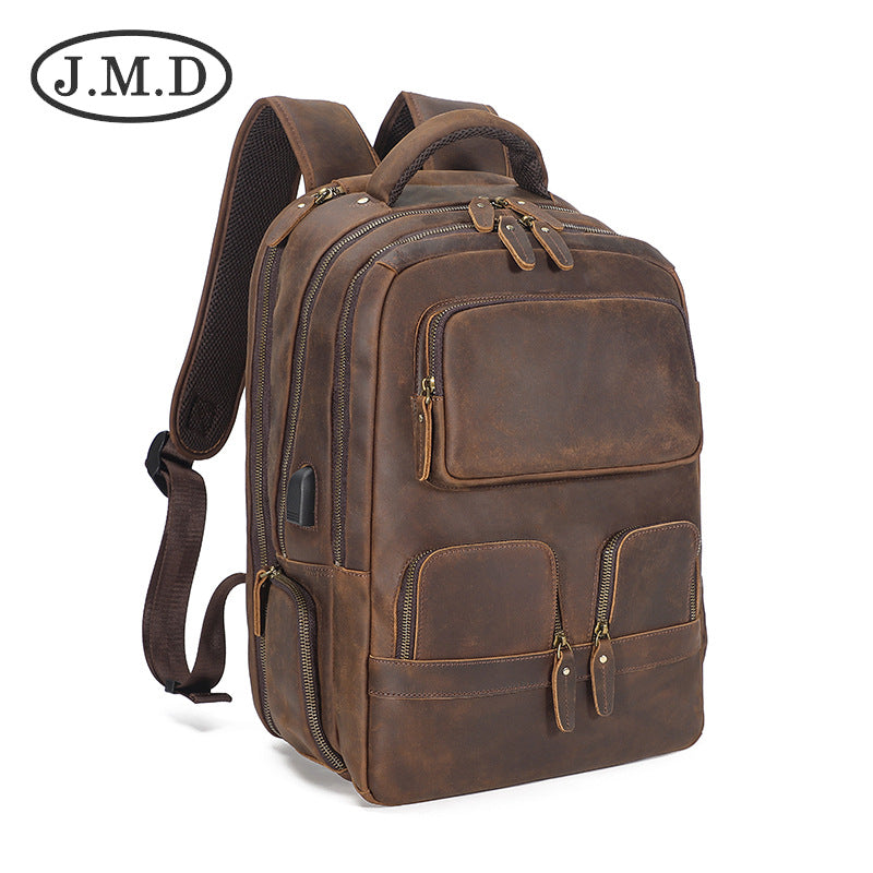 Men's Strict Selection Retro Crazy Horse Leather Large Backpacks