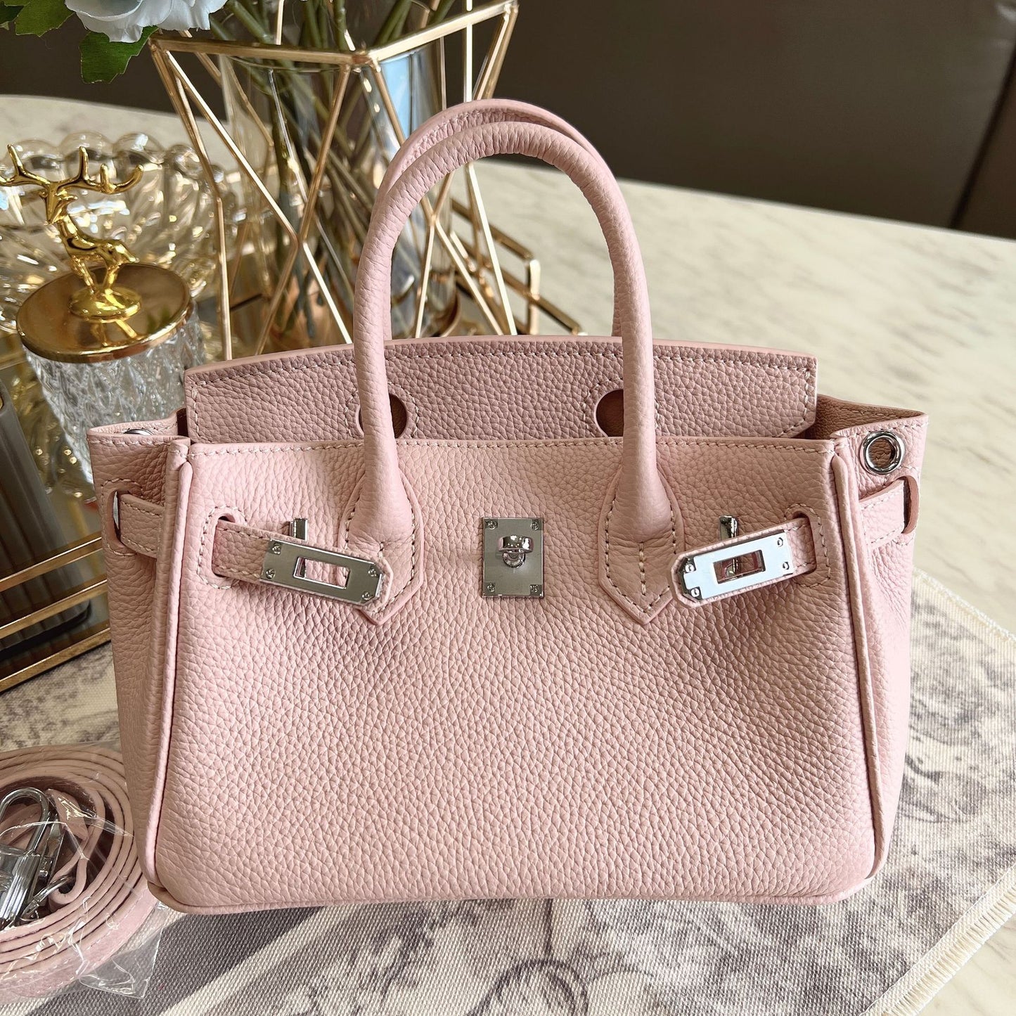 Women's Mini Litchi Pattern First Layer Cowhide Handbags