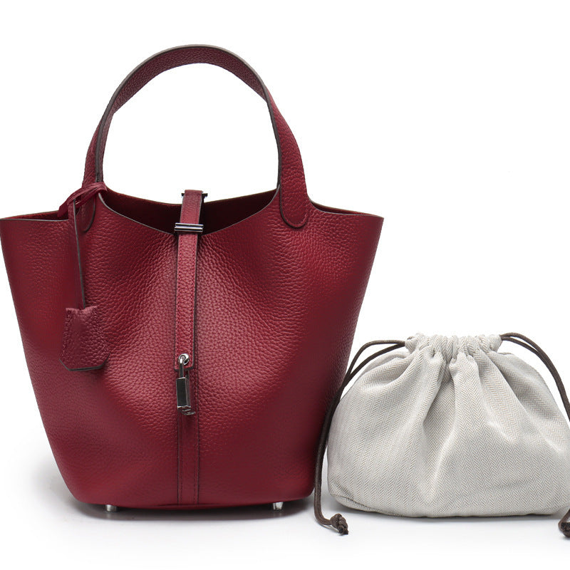 Women's Lychee Pattern First Layer Cowhide Vegetable Handbags