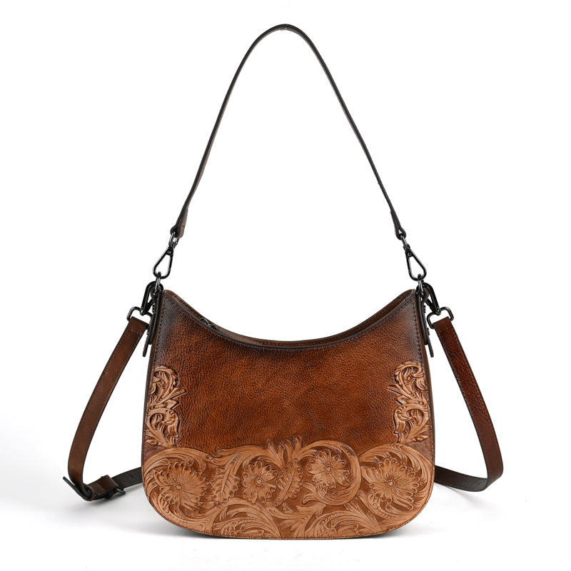 Women's Retro First Layer Cowhide Fashion Underarm Armpit Bags