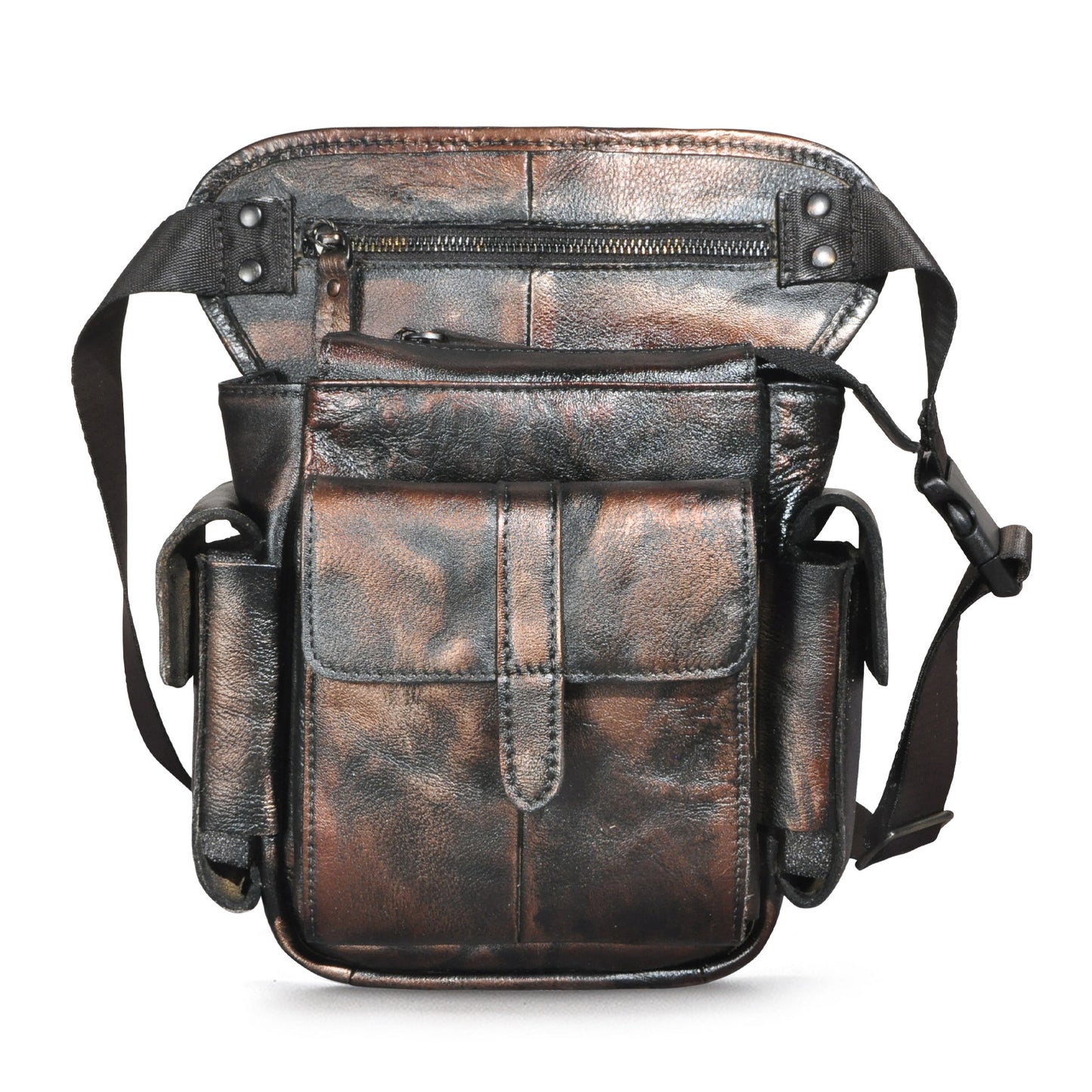 Men's Leather Cowhide Retro Trendy Cool Mobile Men's Chest Bags