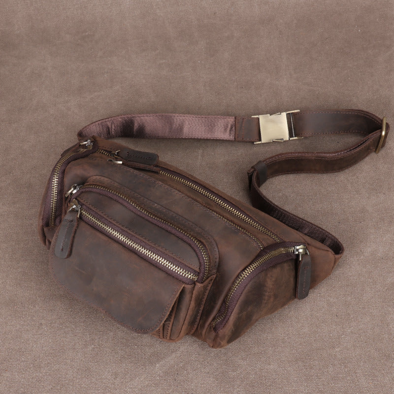 Men's Retro Crazy Horse Leather Genuine Large Men's Waist Packs