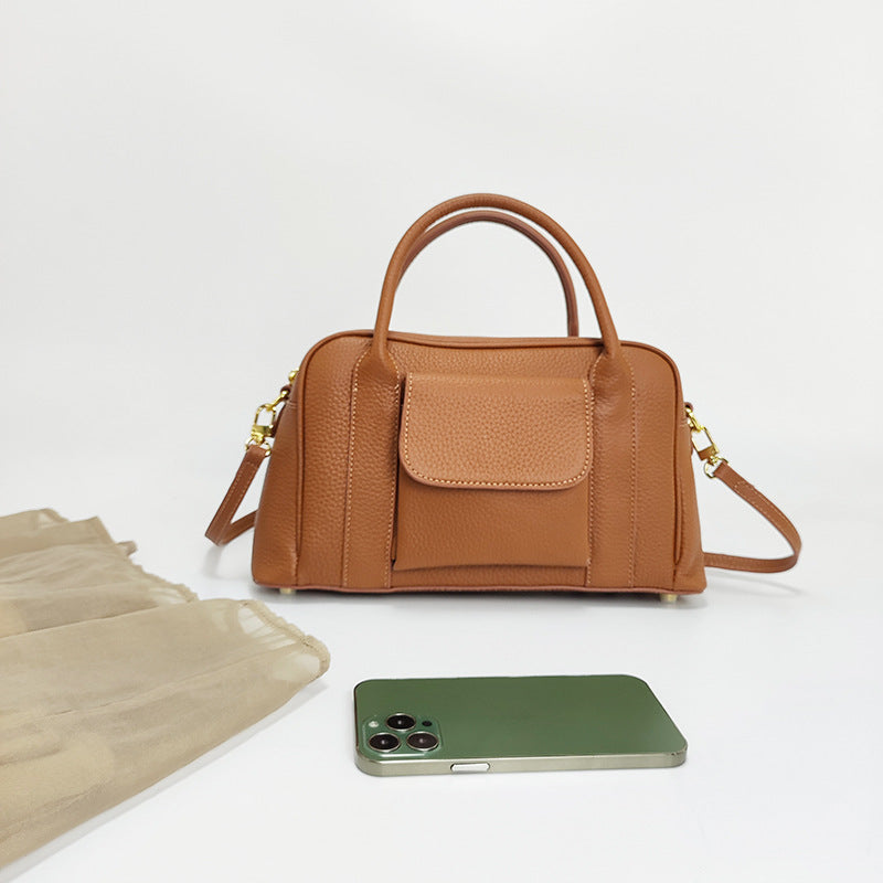 Layer Hand Carrying Cowhide Boston Large Capacity Advanced Handbags