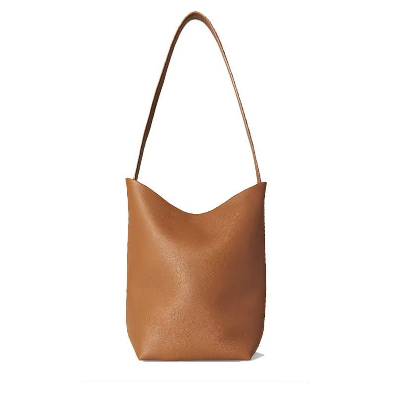 Women's Genuine Leather Litchi Pattern Cowhide Large Bucket Bags