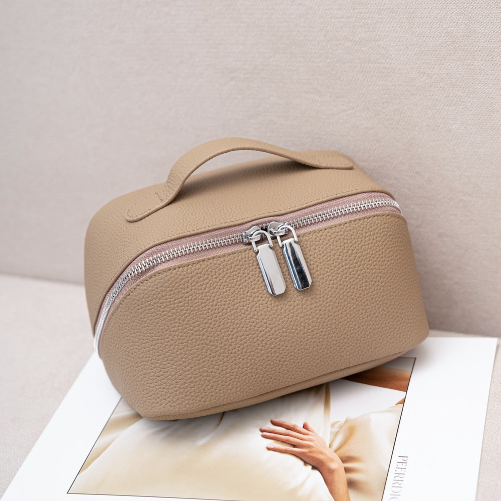 Cowhide Simple Style Large Capacity Wash Portable Cosmetic Bags