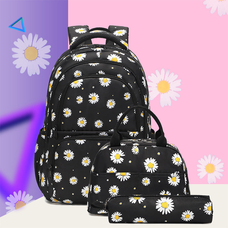 Fresh Daisy Print Primary Female Three-piece Middle School Students' Schoolbags