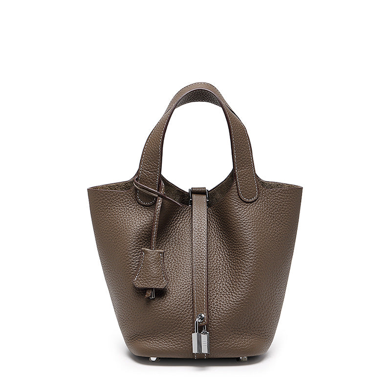 Women's High Quality Genuine Leather Vegetable Basket First Layer Cowhide Bucket Bags