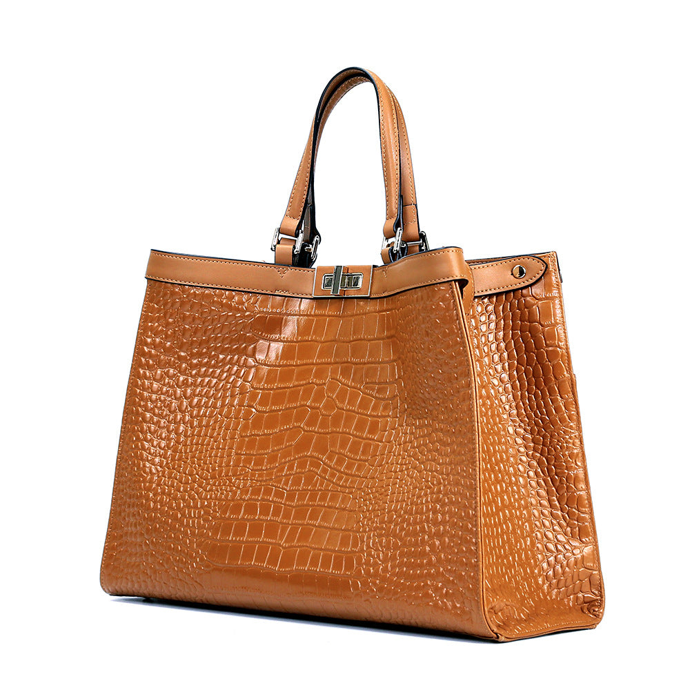 Women's Layer Cowhide Portable Large Capacity Commuting Handbags