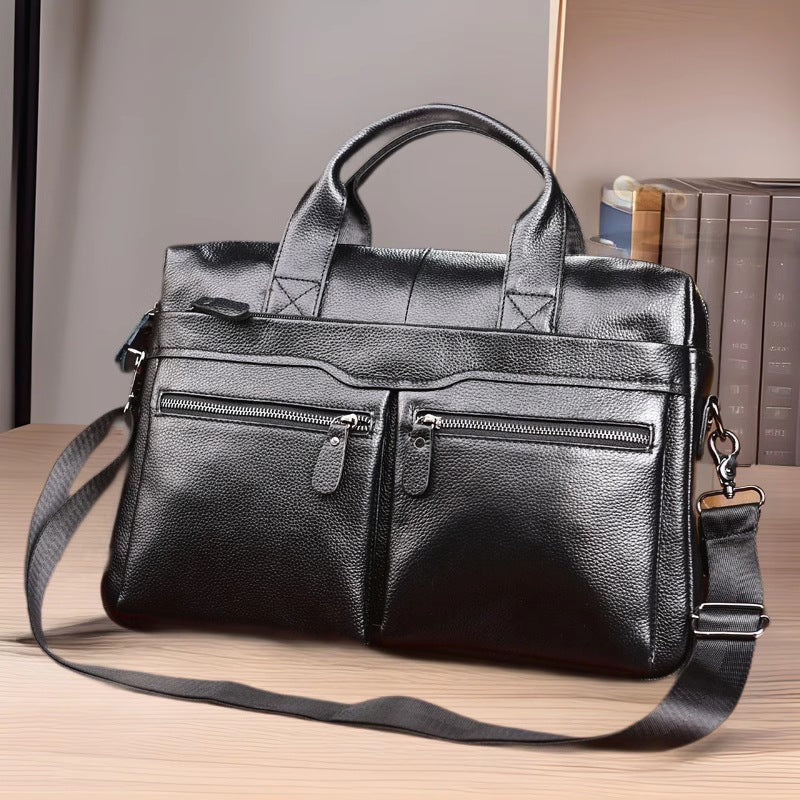 Men's Leather First Layer Cowhide Horizontal Computer Bags