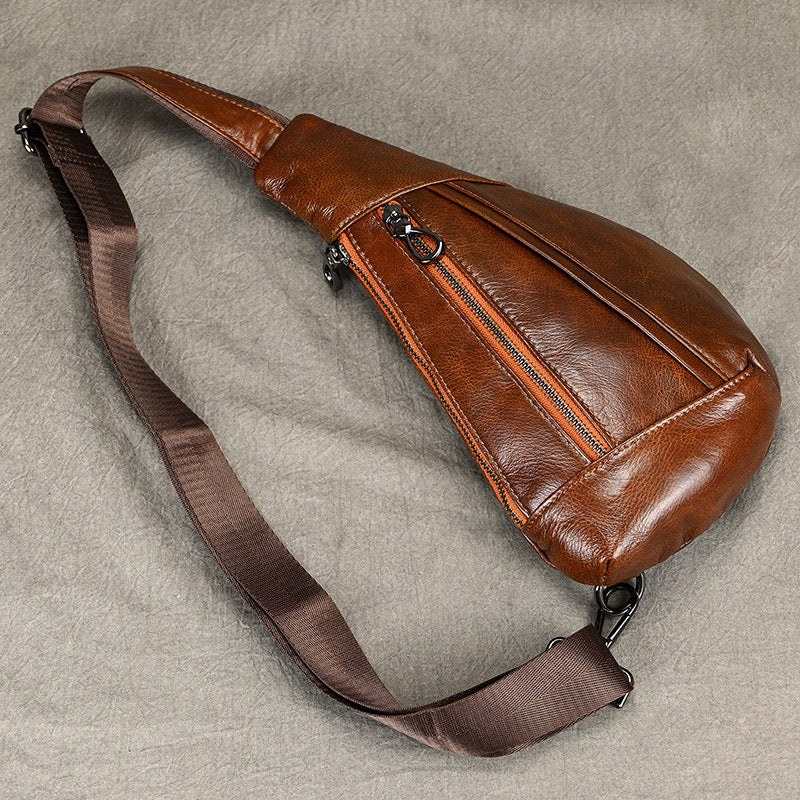 Men's Fashion Leather First Layer Cowhide Retro Men's Chest Bags