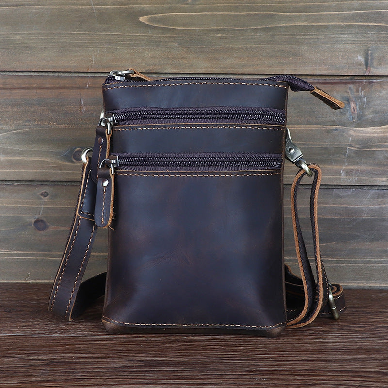 Men's Crazy Horse Leather Vertical Mobile Pannier Men's Shoulder Bags