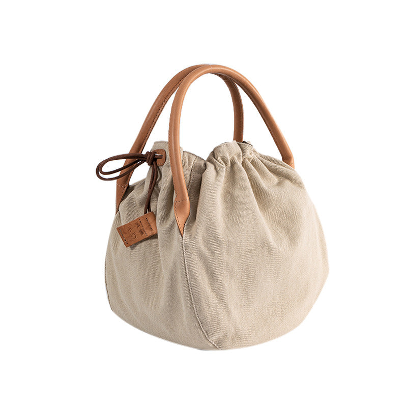 Women's Style Wax Rope Drawstring Canvas Idle Handbags
