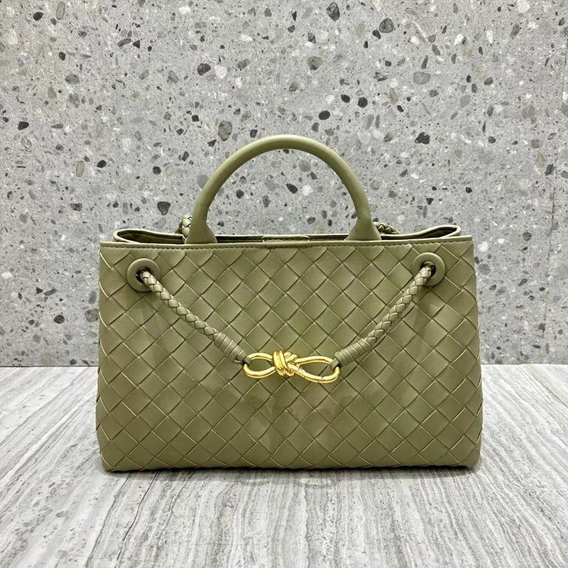 Women's Design Metal Cord Fastener Authentic Leather Weave Portable Bags