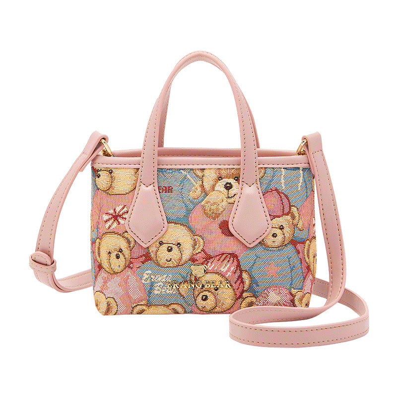 Women's Bear Attachment Portable Cute Jacquard Crossbody Bags