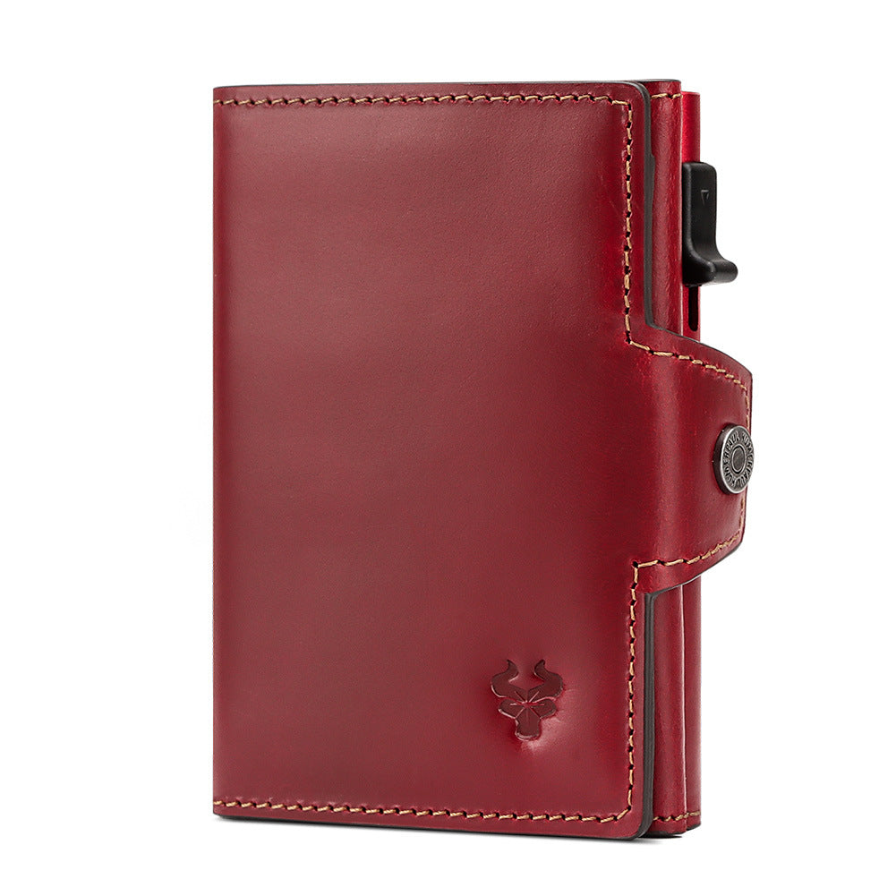 Crazy Horse Leather Pocket Automatic Delivery Card Holder