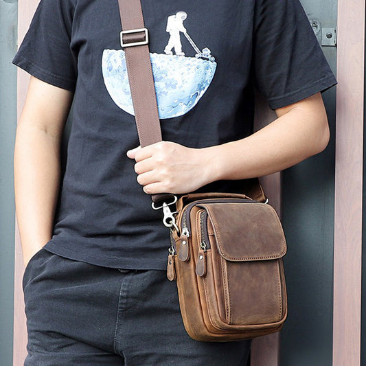Men's Versatile Retro Leather Crazy Horse Men's Messenger Bags