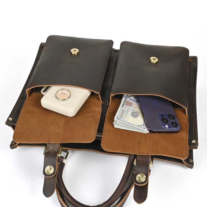 Men's Handmade Retro Cowhide Horizontal Leather Crazy Horse Handbags