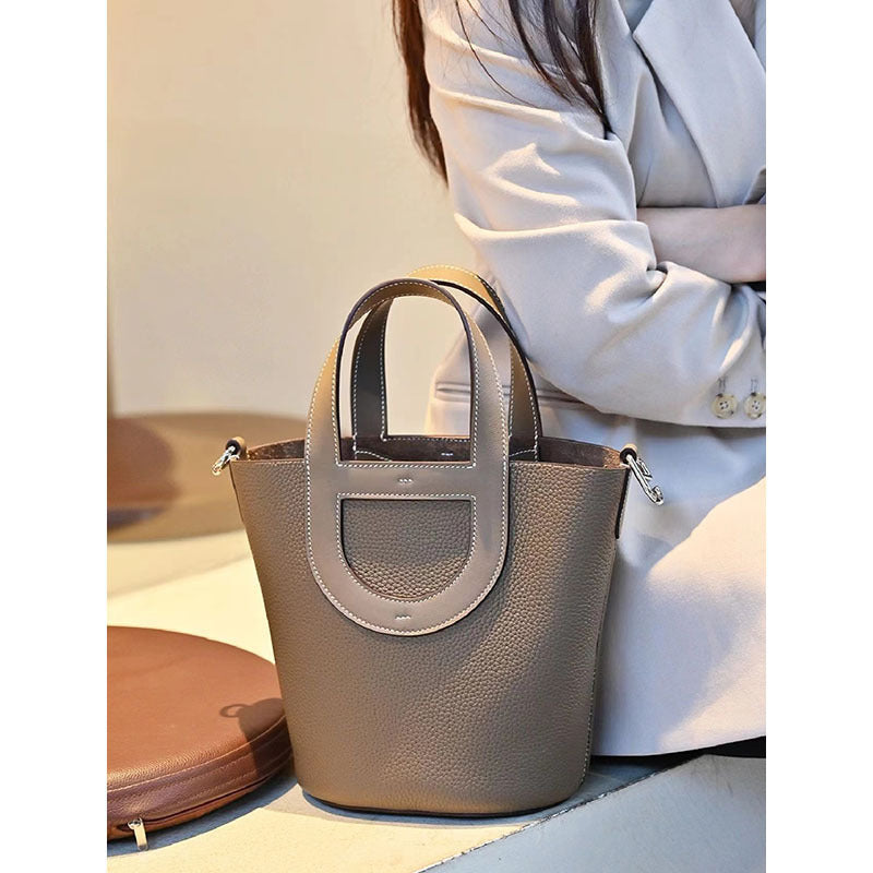 Women's Nose Vegetable Basket Genuine Leather First Bucket Bags