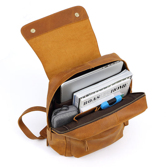 Men's Leather First Layer Cowhide Retro Computer Backpacks