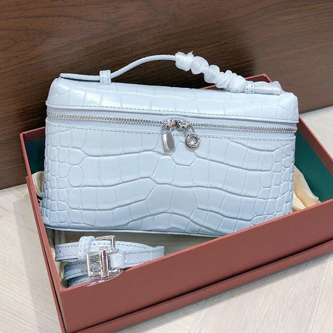 Layer Crocodile Pattern Cowhide Box Genuine Crossbody Bags